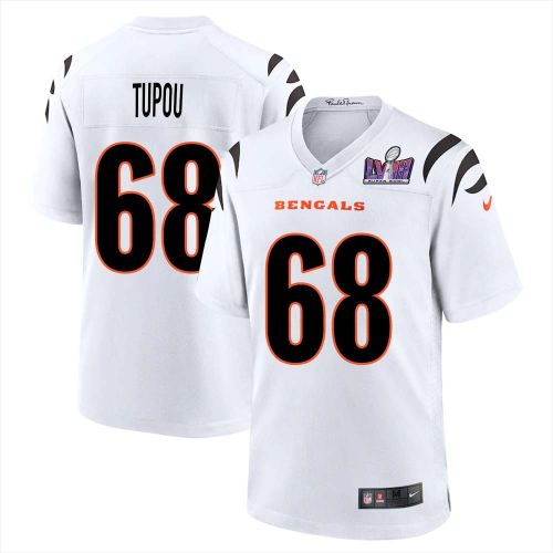 Josh Tupou 68 Cincinnati Bengals Super Bowl LVIII Men Away Limited Jersey - White