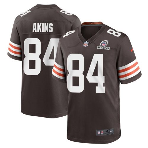 Jordan Akins 84 Cleveland Browns 2023 Playoffs Patch Game Men Jersey - Brown