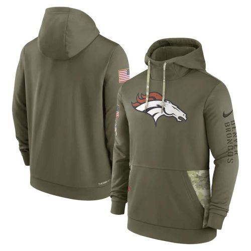 Denver Broncos 2022 Salute to Service Therma Performance Pullover Men Hoodie - Olive