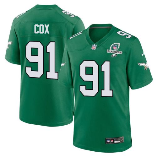 Fletcher Cox 91 Philadelphia Eagles 2023 Playoffs Patch Alternate Game Men Jersey - Kelly Green