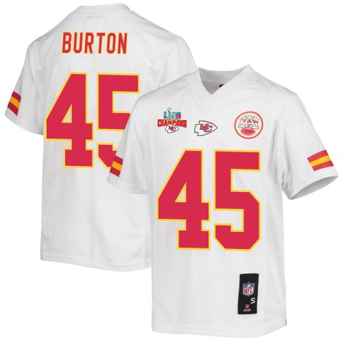 Michael Burton 45 Kansas City Chiefs Super Bowl LVII Champions 3 Stars Youth Game Jersey - White