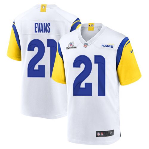 Zach Evans 21 Los Angeles Rams 2023 Playoffs Patch Game Men Jersey - White