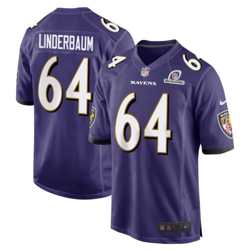 Tyler Linderbaum 64 Baltimore Ravens 2024 Divisional Patch Game Men Jersey - Purple