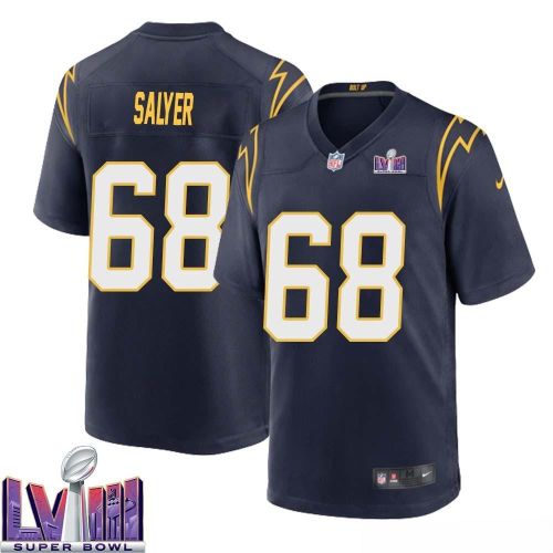 Jamaree Salyer 68 Los Angeles Chargers Super Bowl LVIII Men Alternate Game Jersey - Navy