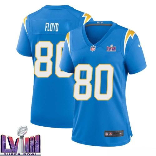 Malcom Floyd 80 Los Angeles Chargers Super Bowl LVIII Women Home Game Jersey - Powder Blue