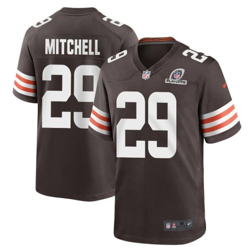 Cameron Mitchell 29 Cleveland Browns 2023 Playoffs Patch Game Men Jersey - Brown