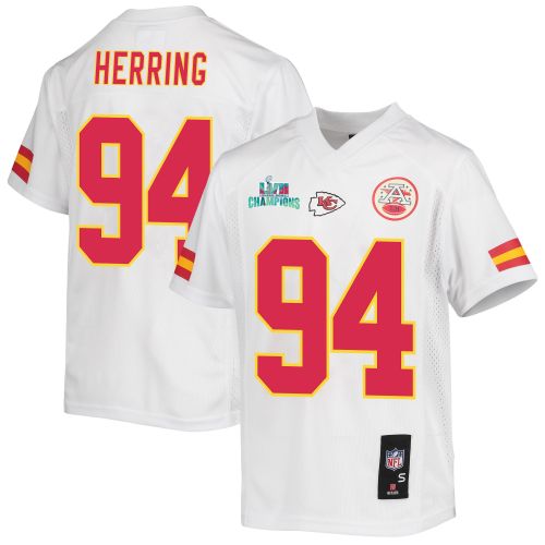 Malik Herring 94 Kansas City Chiefs Super Bowl LVII Champions Youth Game Jersey - White