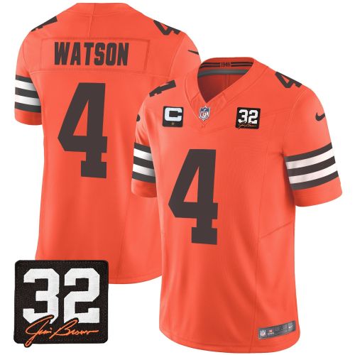 Deshaun Watson 4 Cleveland Browns Jim Brown Memorial Patch Game Men Jersey - Orange