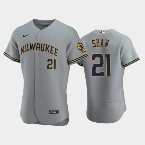 Milwaukee Brewers 21 Travis Shaw Road Team Gray Jersey Jersey