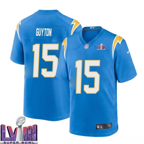 Jalen Guyton 15 Los Angeles Chargers Super Bowl LVIII Men Home Game Jersey - Powder Blue