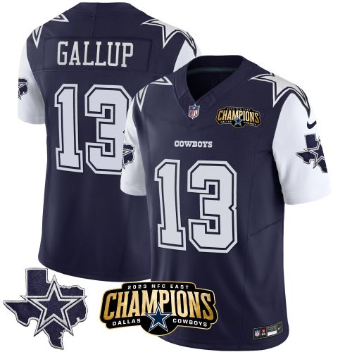 Michael Gallup 13 Dallas Cowboys 2023 NFC East Champions Patch Game Men Jersey - Navy