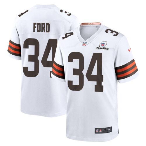 Jerome Ford 34 Cleveland Browns 2023 Playoffs Patch Game Men Jersey - White