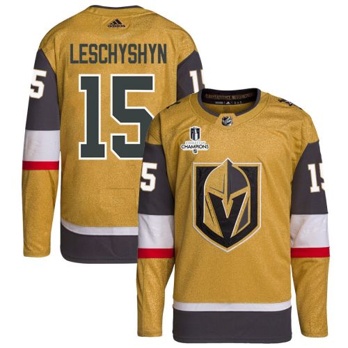 Jake Leschyshyn 15 Vegas Golden Knights Stanley Cup 2023 Champions Patch Home Breakaway Men Jersey - Gold