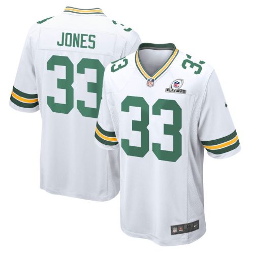 Aaron Jones 33 Green Bay Packers 2023 Playoffs Patch Game Men Jersey - White