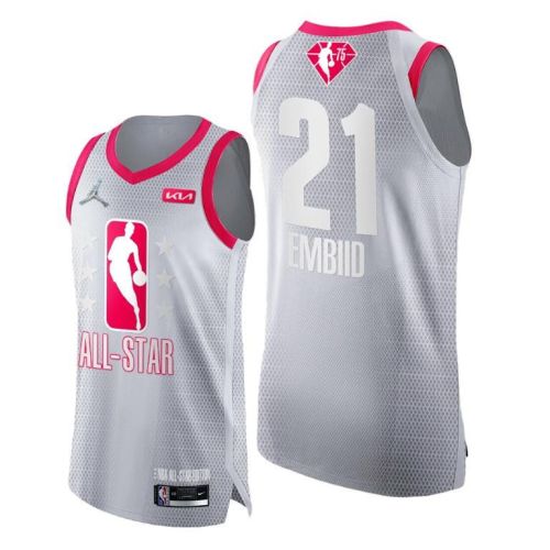 2022 All-Star 76ers 21 Joel Embiid Grey Red Jersey 75th - Men