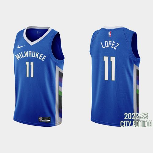 Milwaukee Bucks 11 Brook Lopez 2022-23 City Edition Blue Men Jersey