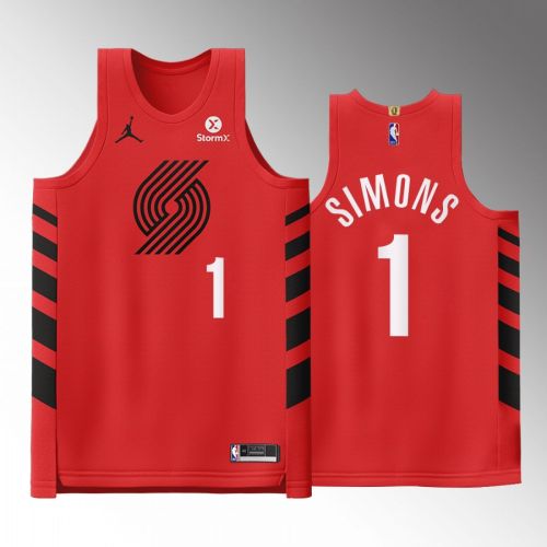 Portland Trail Blazers 1 Anfernee Simons Red Jersey 2022-23 Statement Edition