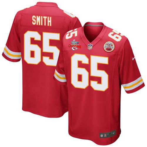 Trey Smith 65 Kansas City Chiefs Super Bowl LVII Champions 3 Stars Men Game Jersey - Red