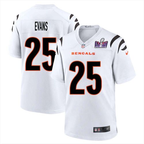 Chris Evans 25 Cincinnati Bengals Super Bowl LVIII Men Away Limited Jersey - White