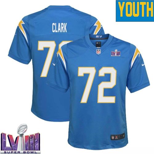 Jerrod Clark 72 Los Angeles Chargers Super Bowl LVIII YOUTH Home Game Jersey - Powder Blue