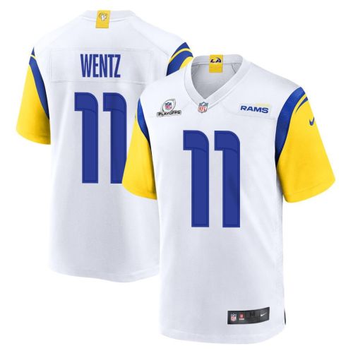 Carson Wentz 11 Los Angeles Rams 2023 Playoffs Patch Game Men Jersey - White