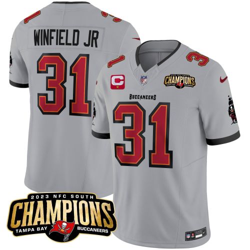 Antoine Winfield Jr. 31 Tampa Bay Buccaneers 2023 NFC South Champions Patch Game Men Jersey - Gray