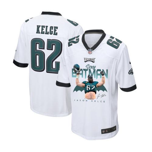 Jason Kelce 62 Philadelphia Eagles Sexy Batman Game YOUTH Jersey - White