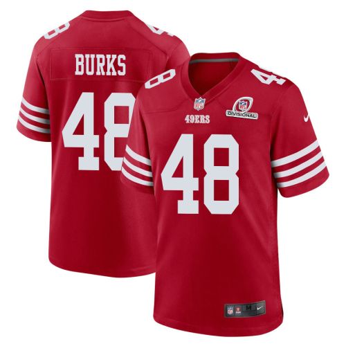 Oren Burks 48 San Francisco 49ers 2024 Divisional Patch Game Men Jersey - Scarlet