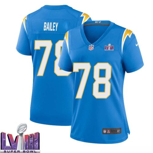 Zack Bailey 78 Los Angeles Chargers Super Bowl LVIII Women Home Game Jersey - Powder Blue