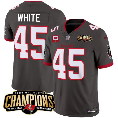 Devin White 45 Tampa Bay Buccaneers 2023 NFC South Champions Patch Game Men Jersey - Pewter