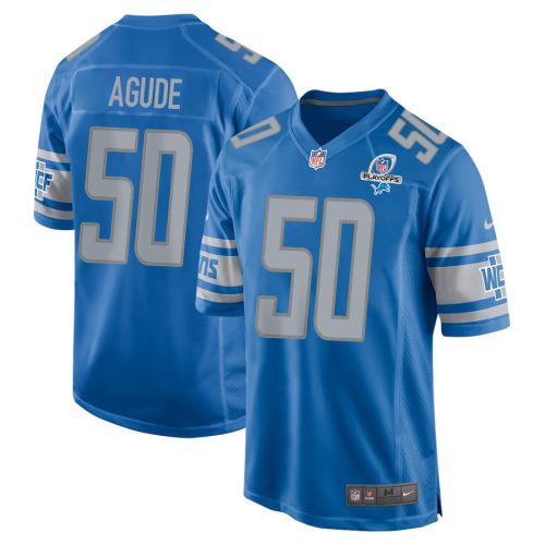 Mitchell Agude 50 Detroit Lions 2023 Playoffs Patch Game Men Jersey - Blue