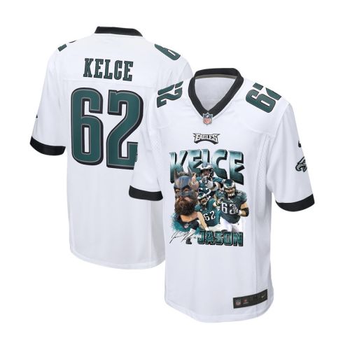 Jason Kelce 62 Signed Philadelphia Eagles Road to Victory Game YOUTH Jersey - White