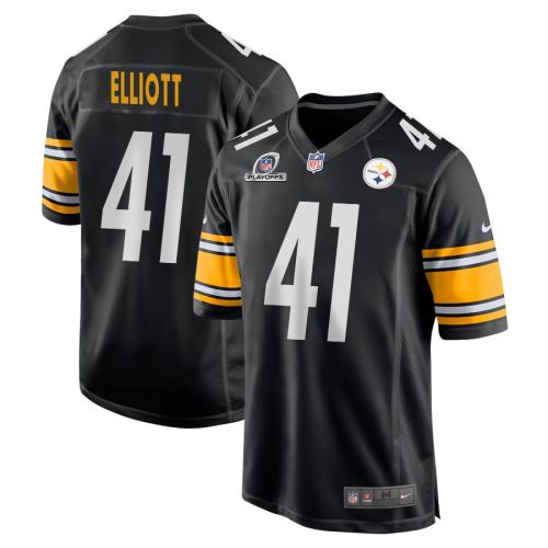 Jalen Elliott 41 Pittsburgh Steelers 2023 Playoffs Patch Game Men Jersey - Black