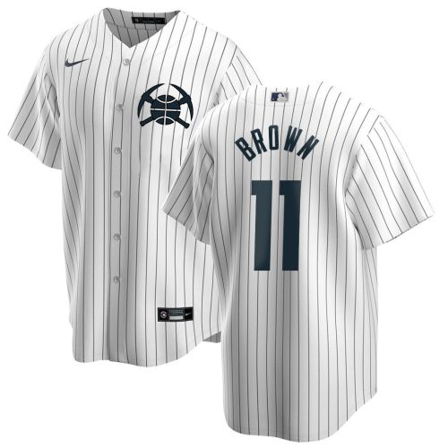 Bruce Brown 11 Denver Nuggets x NY Yankees Baseball Men Jersey - White