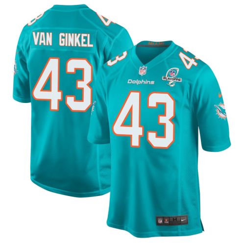 Andrew Van Ginkel 43 Miami Dolphins 2023 Playoffs Patch Game Men Jersey - Aqua