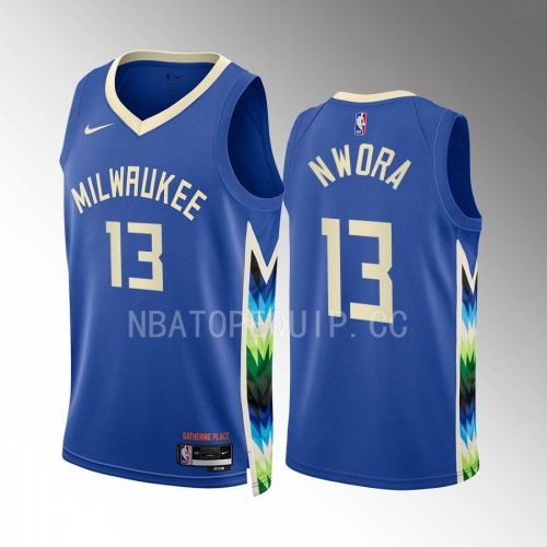 Jordan Nwora 13 2022-23 Milwaukee Bucks Blue City Edition Jersey Swingman