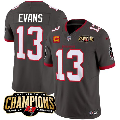 Mike Evans 13 Tampa Bay Buccaneers 2023 NFC South Champions Patch Game Men Jersey - Pewter