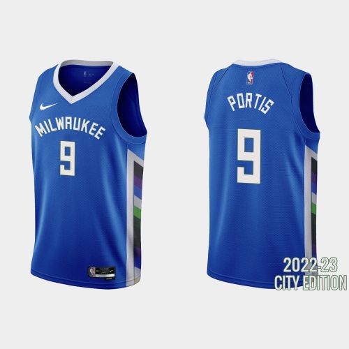 Milwaukee Bucks 9 Bobby Portis 2022-23 City Edition Blue Men Jersey