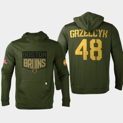 Boston Bruins 48 Matt Grzelcyk 2022 Salute to Service Olive Pullover Hoodie