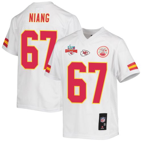 Lucas Niang 67 Kansas City Chiefs Super Bowl LVII Champions 3 Stars Youth Game Jersey - White