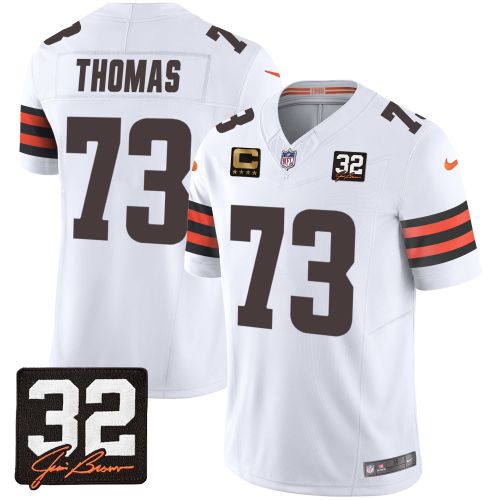 Joe Thomas 73 Cleveland Browns Jim Brown Memorial Patch Game Men Jersey - White