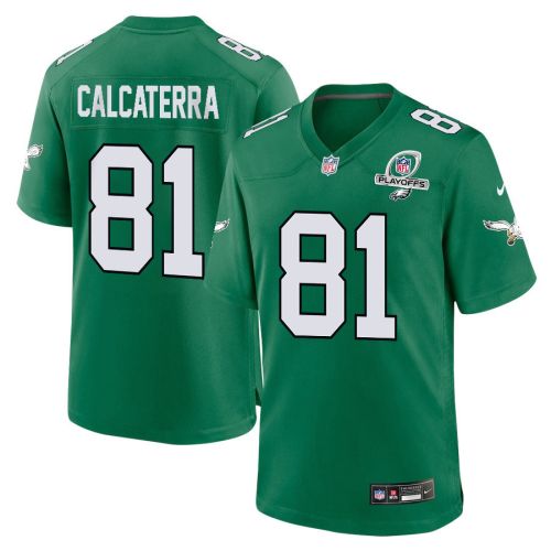 Grant Calcaterra 81 Philadelphia Eagles 2023 Playoffs Patch Alternate Game Men Jersey - Kelly Green