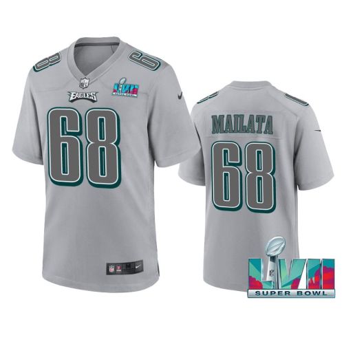 Jordan Mailata 68 Philadelphia Eagles Super Bowl LVII Patch Atmosphere Fashion Game Jersey - Gray