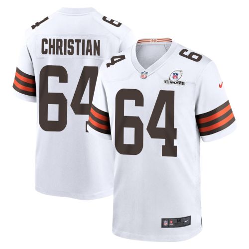 Geron Christian 64 Cleveland Browns 2023 Playoffs Patch Game Men Jersey - White