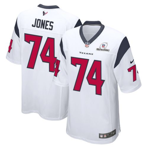 Josh Jones 74 Houston Texans 2024 Divisional Patch Game Men Jersey - White