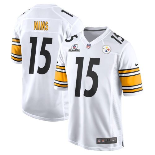 Denzel Mims 15 Pittsburgh Steelers 2023 Playoffs Patch Game Men Jersey - White