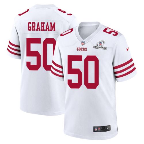 Jalen Graham 50 San Francisco 49ers 2024 Divisional Patch Game Men Jersey - White