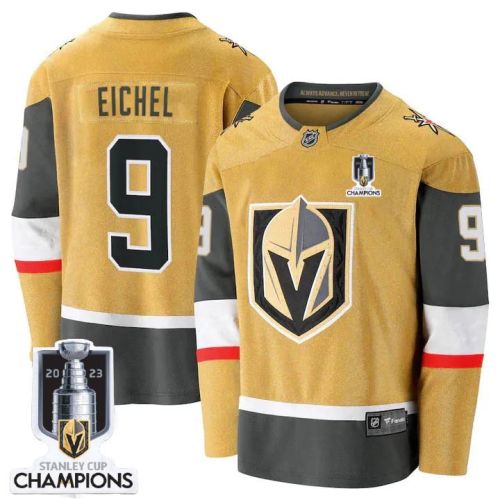 Jack Eichel 9 Vegas Golden Knights 2023 Stanley Cup Champions Patch Breakaway Home Jersey - Gold