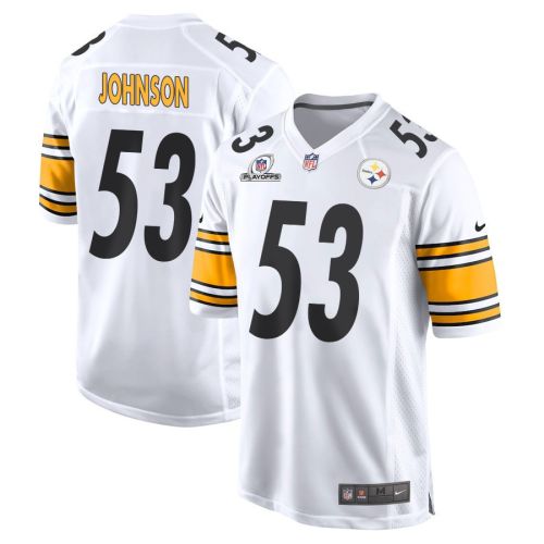 Kyron Johnson 53 Pittsburgh Steelers 2023 Playoffs Patch Game Men Jersey - White