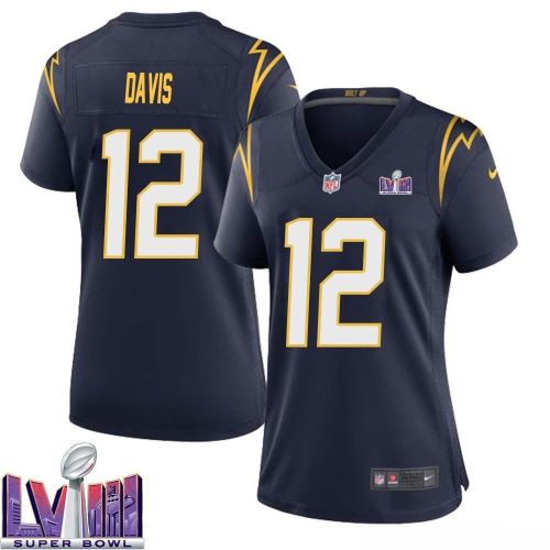 Derius Davis 12 Los Angeles Chargers Super Bowl LVIII Women Alternate Game Jersey - Navy